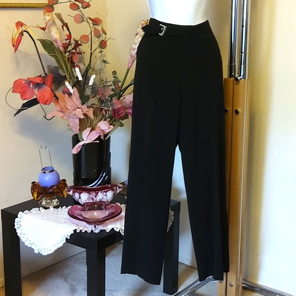 NEW Petite Women's Black High Waisted Pants Wide-Leg Trousers Size 8